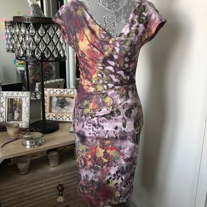 Escada watercolor stretch midi dress SZ 34 (US 4) Vintage 90's